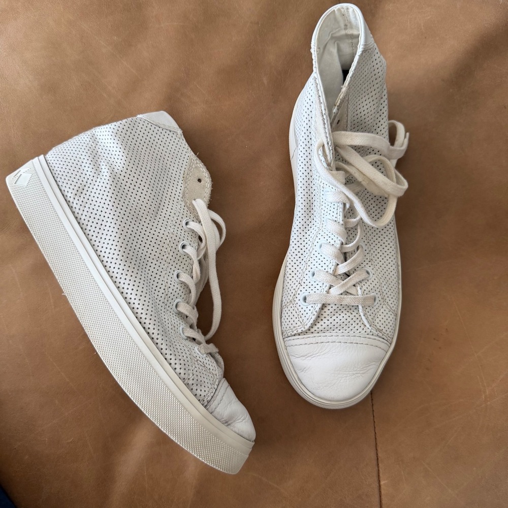 Koio Court High-top Sneakers in White Perforated‎ Leather Size 7